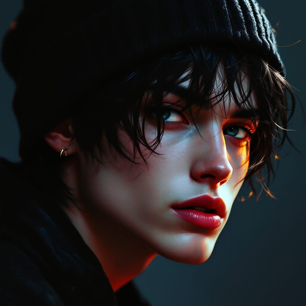 Androgynous Rock Icon in Moody Realism