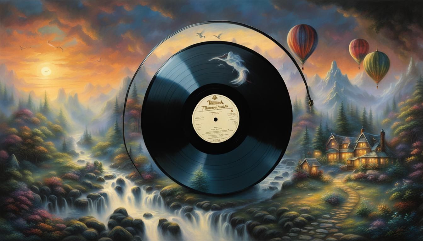 Ethereal Vinyl Record in a Kinkade Fantasy
