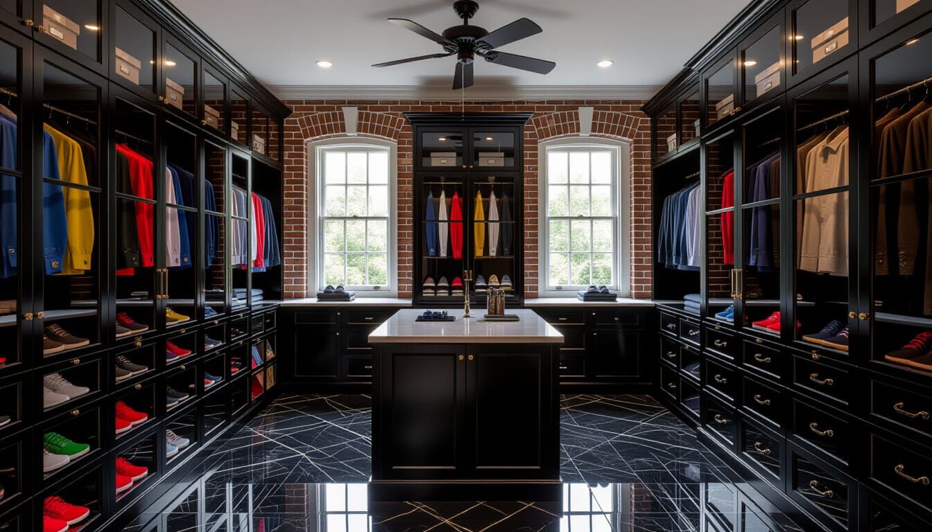 Victorian Walk-In Closet with Brick and Marble