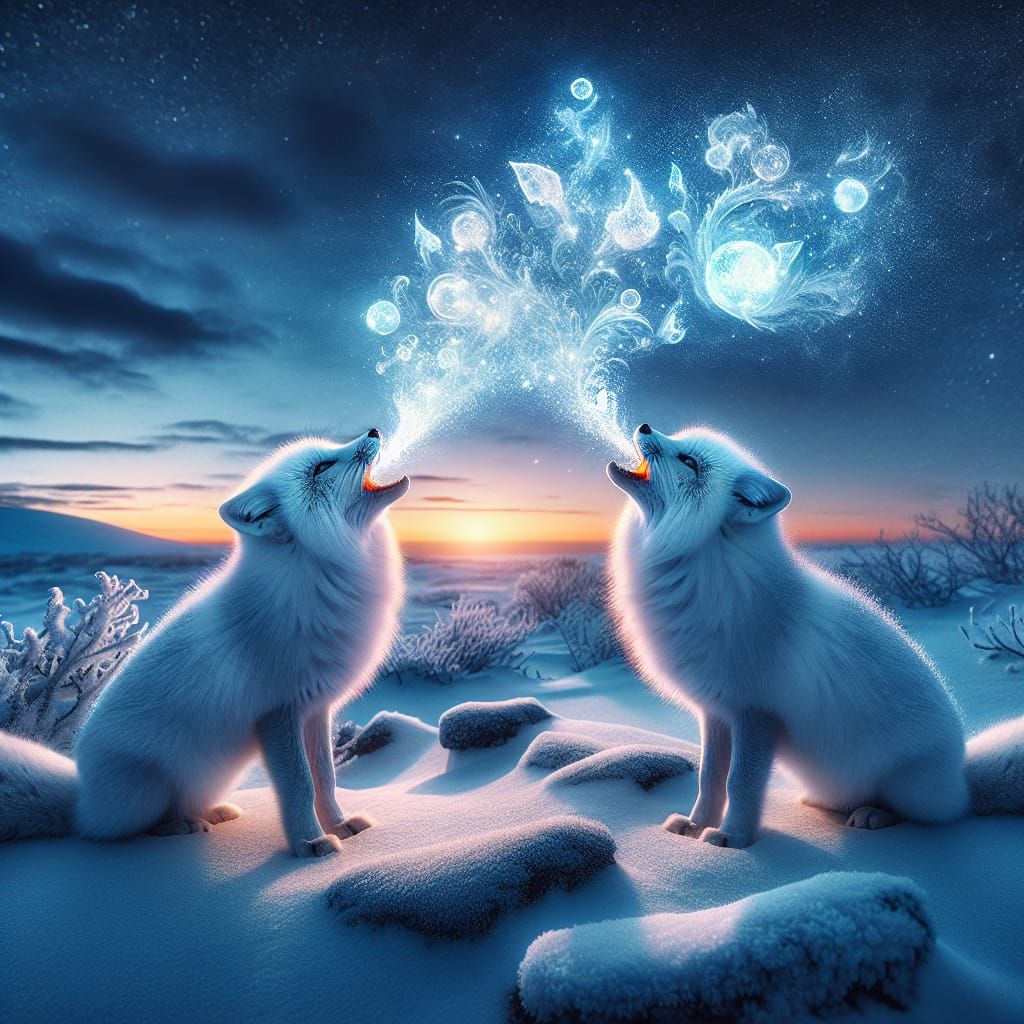Arctic Foxes Unleashing Ice Magic in Twilight