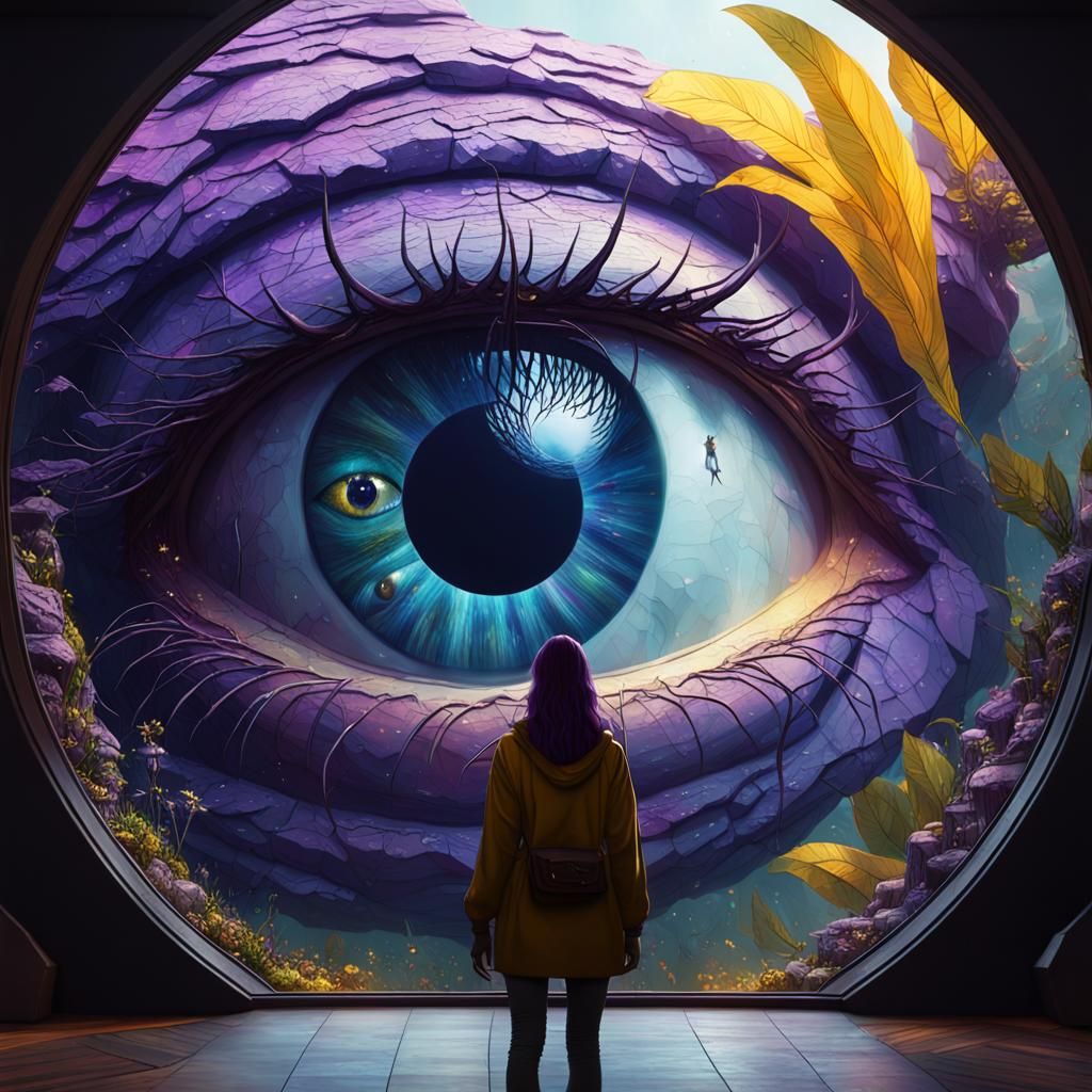 Girl Gazing at World From Inside Giant Eye