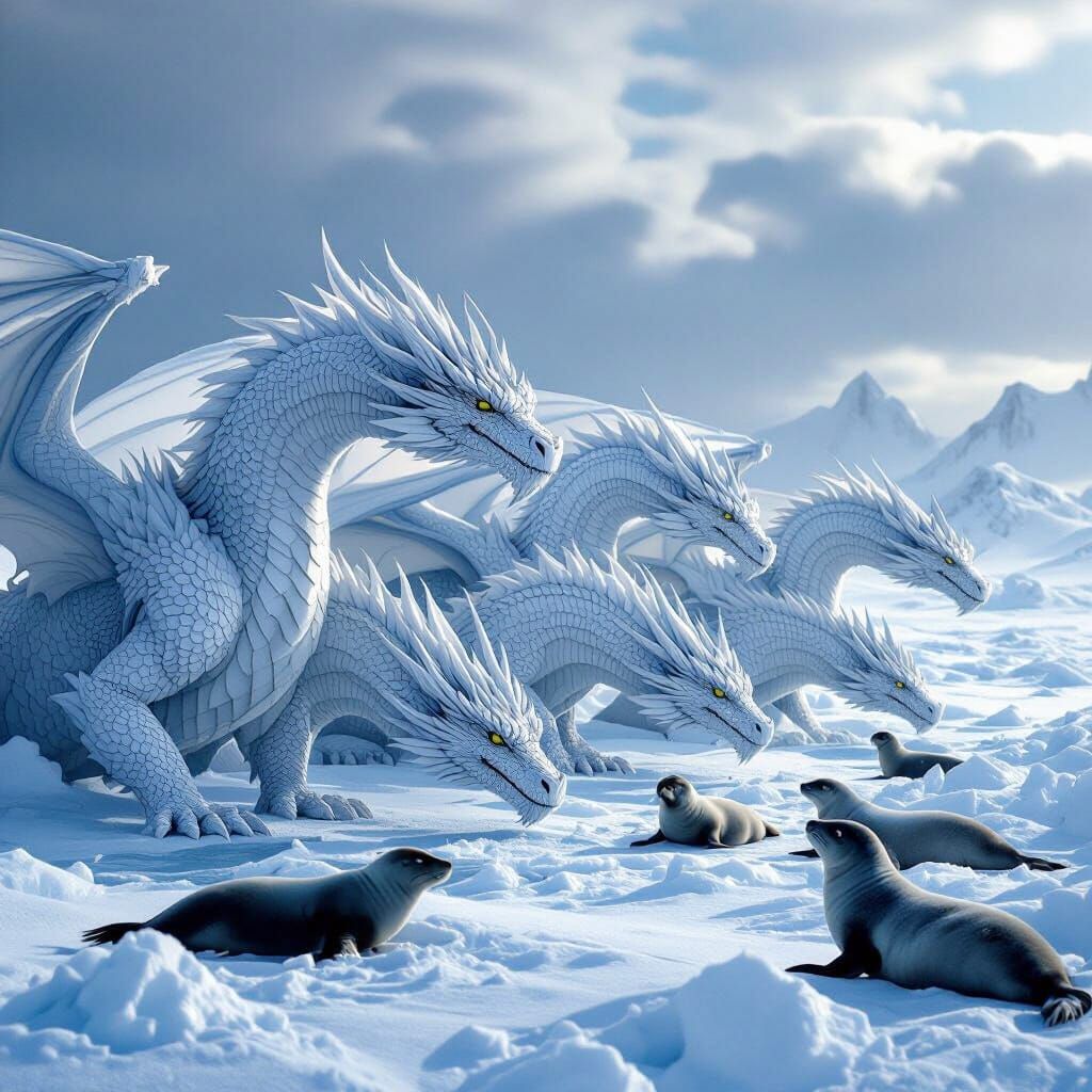 Ice Dragons Hunt Seals in Arctic Landscape