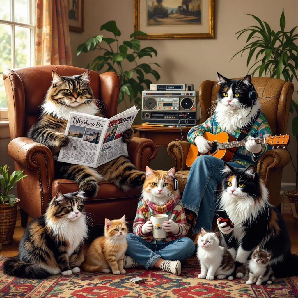 Photorealistic Cat Generations Family Portrait