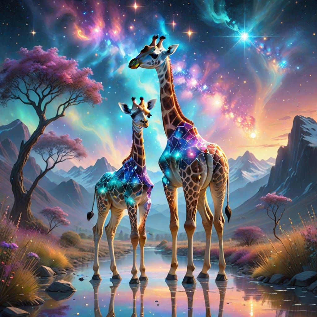 Surreal Fantasy of Glass and Crystal Creatures in a Golden H...