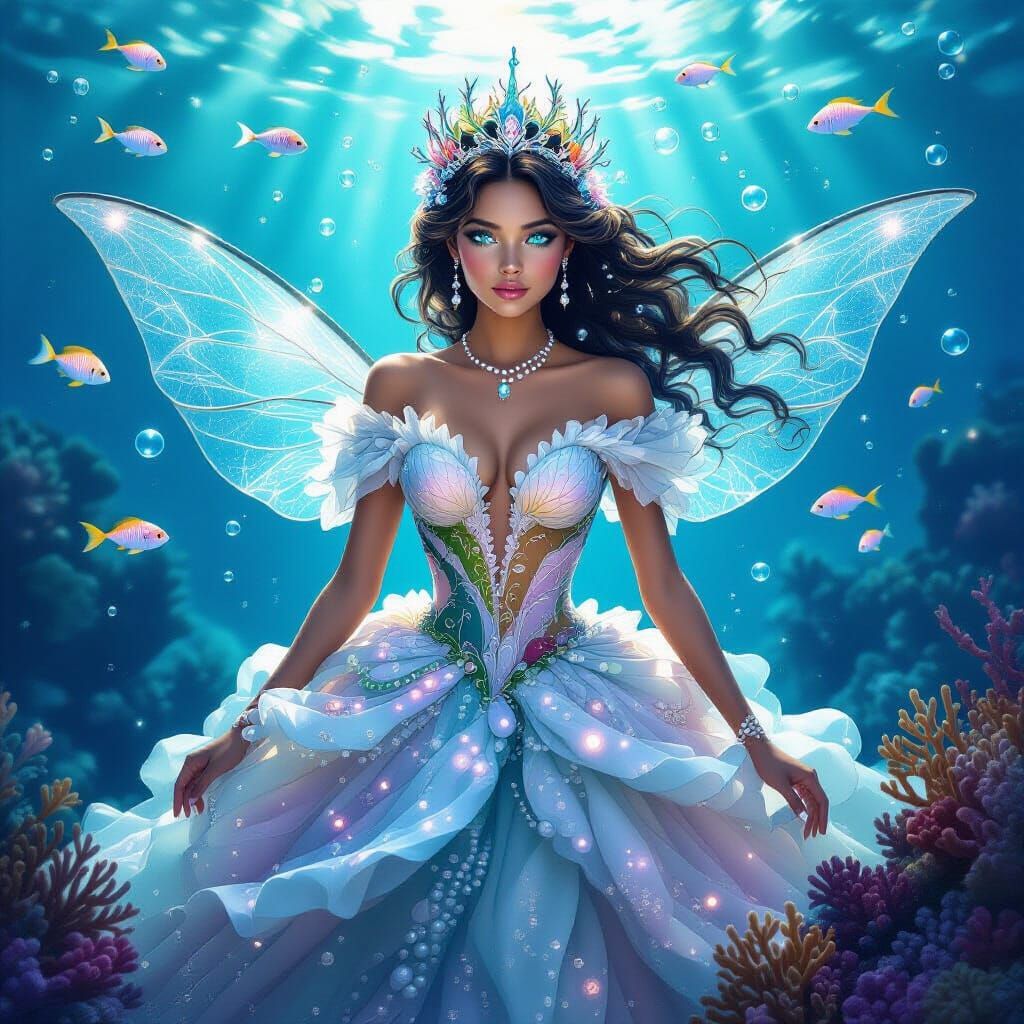 Undersea Princess in Coral Gown, Fantasy Illustration