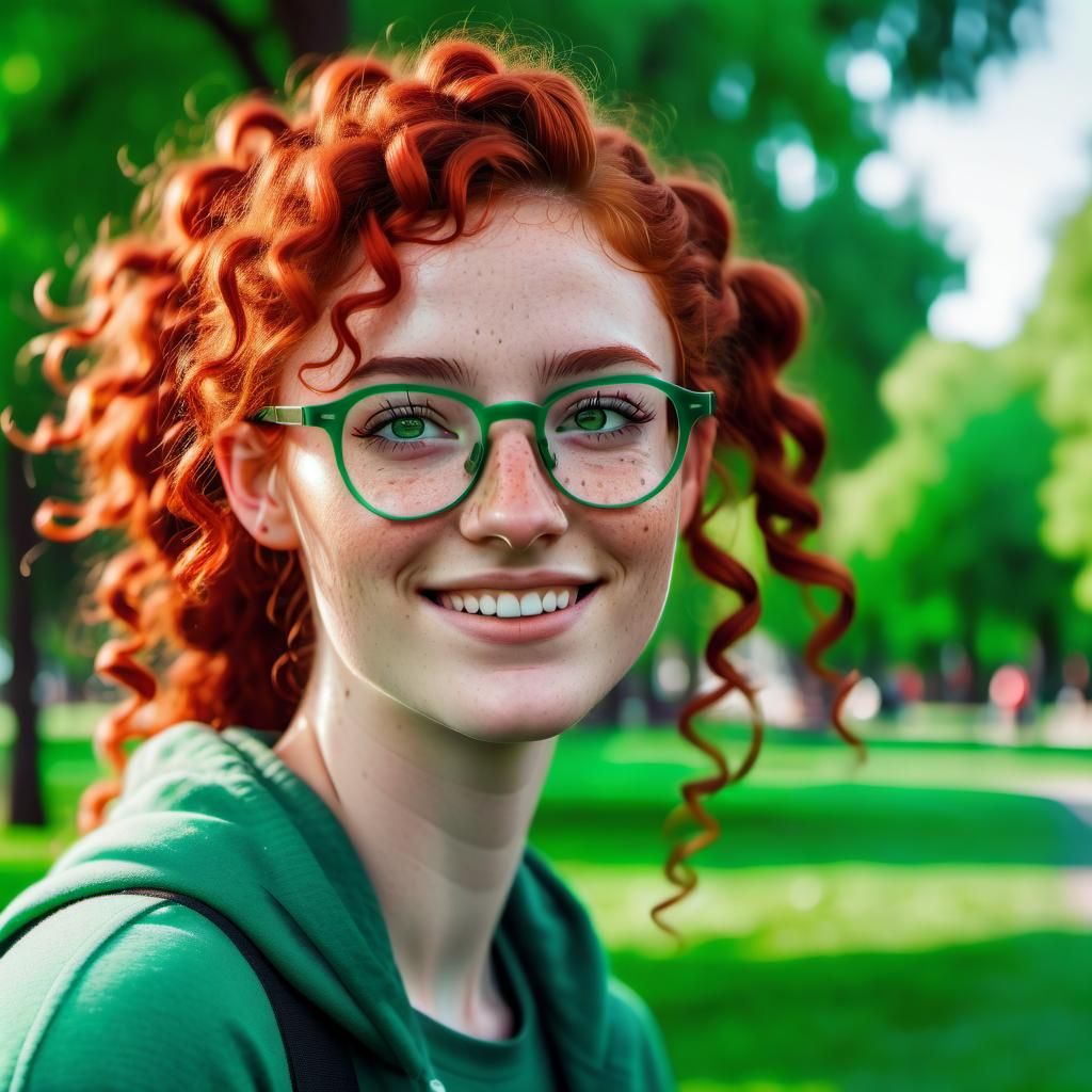 Teen Nerd Girl Smiling in the Park