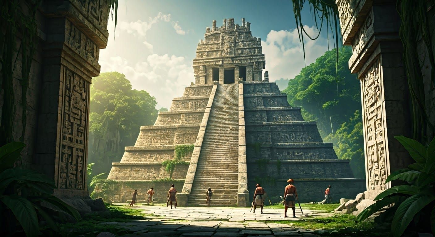 Majestic Maya Temple Construction in Lush Jungle