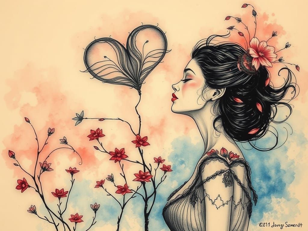 Surreal Pastel Masterpiece of a Woman in Love