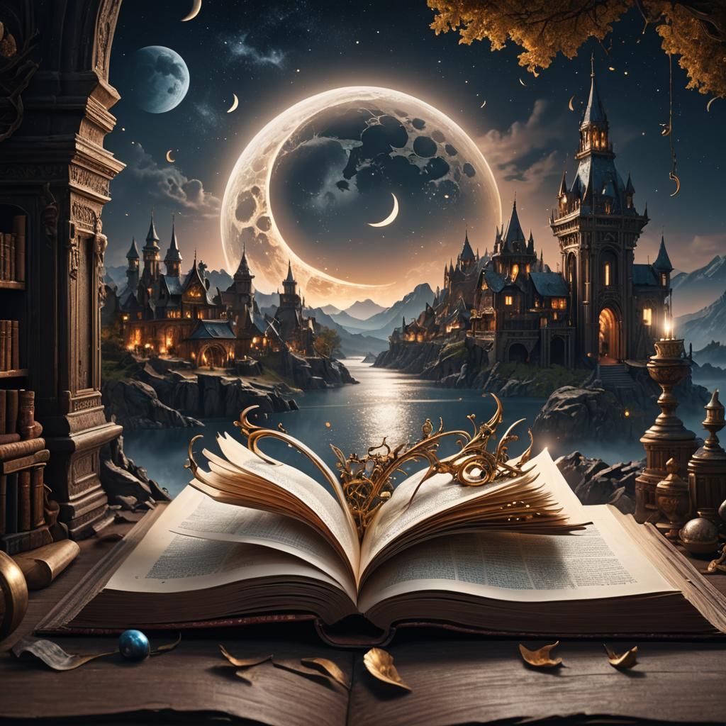 Open Book Illuminates Moonlit Fantasy World