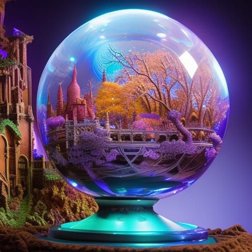 Haunted Mansion in Glass Globe, 3D Digital Art