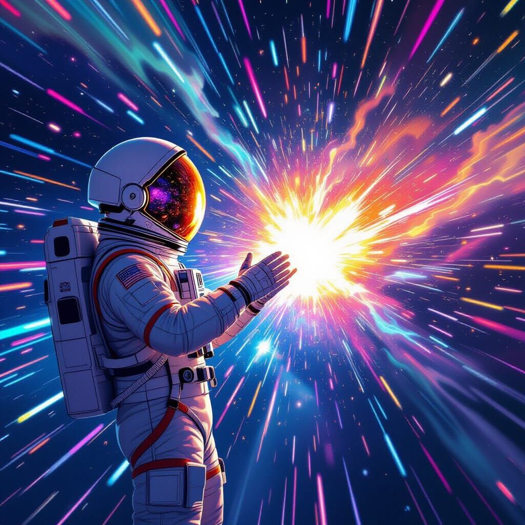 Astronaut Witnesses Big Bang in Digital Art Style