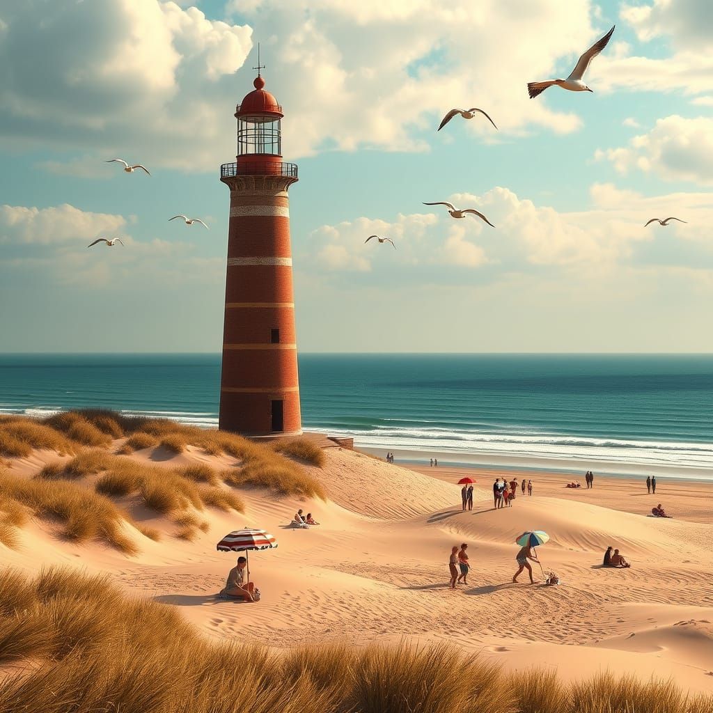 Idyllic Texel Island Coastline with Lighthouse
