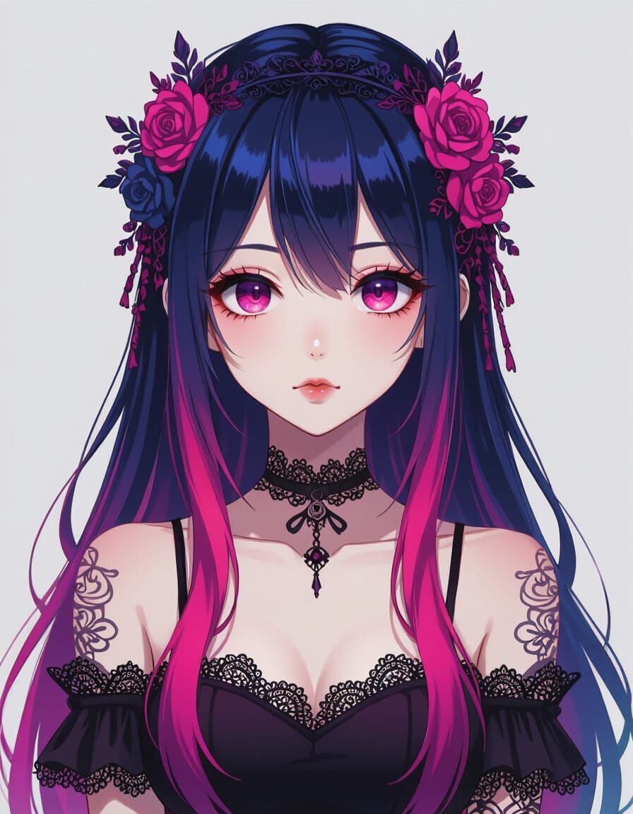 Anime Girl with Neon Hair and Dripping Paint