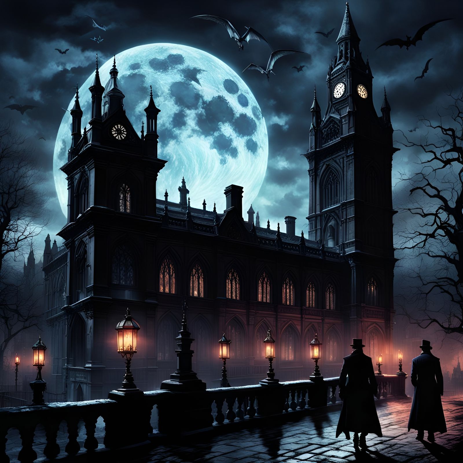 Victorian London Gothic Art in Cold Light of Night