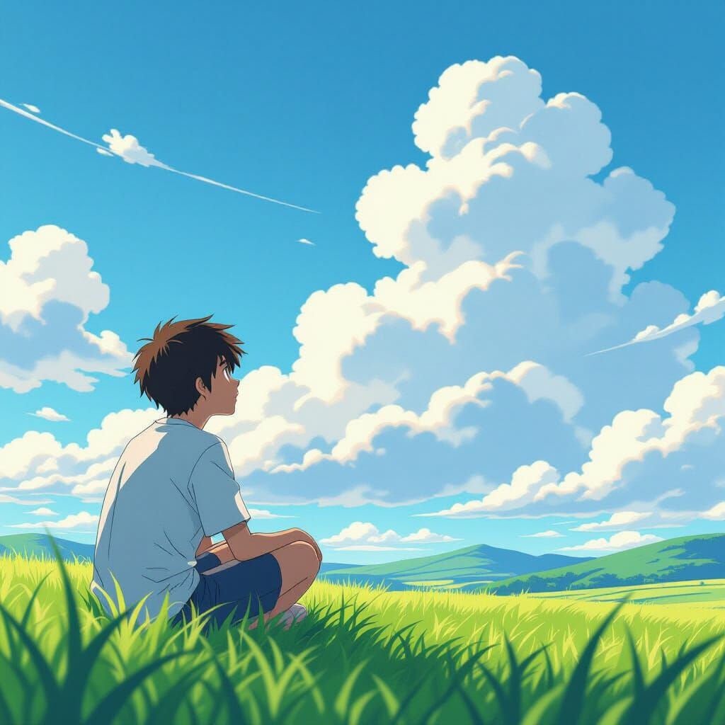 Anime Dreamer in a Ghibli Inspired Landscape