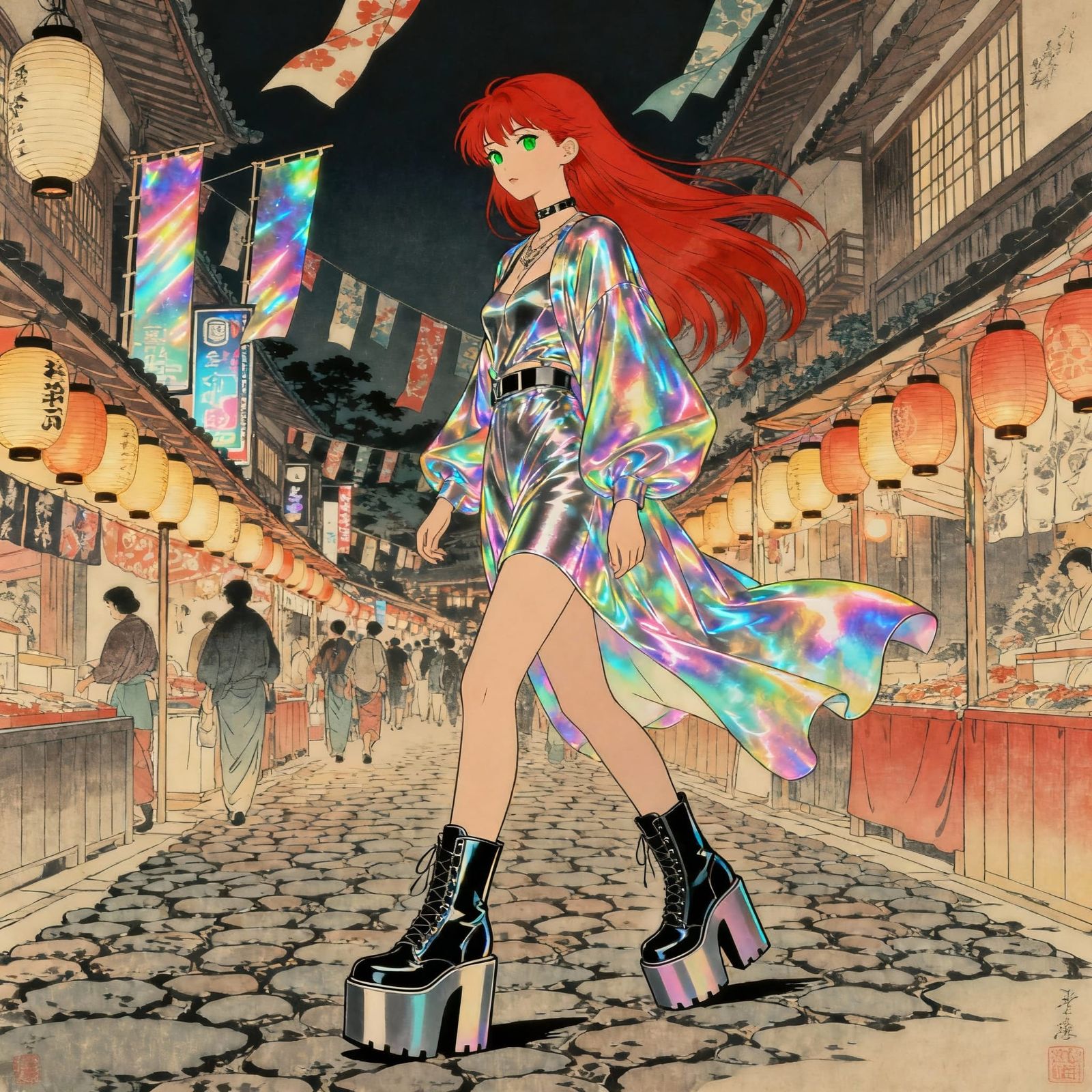 Y2K Fashionista in Japanese Festival, Ukiyo-e Anime Style