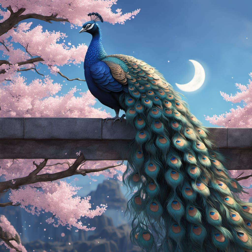 Pastel Peacock in Dreamlike Moonlit Scene