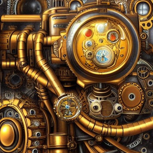 Detailed Steampunk Robot in Maximalist Oil Painting