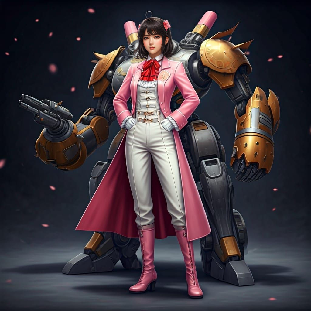 Shinguji Sakura Posing with Steam-Powered Mecha