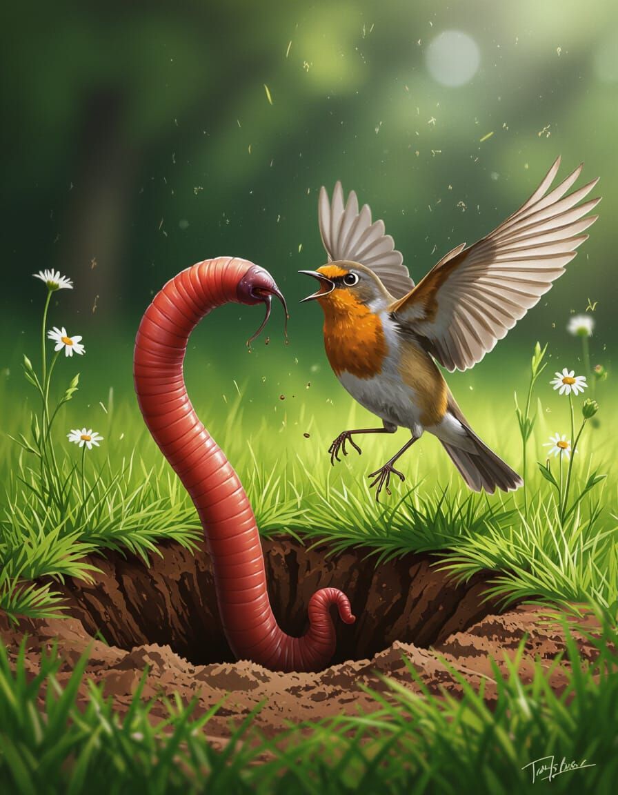 Giant Worm Attacks Robin in Hyperrealistic Comic Art
