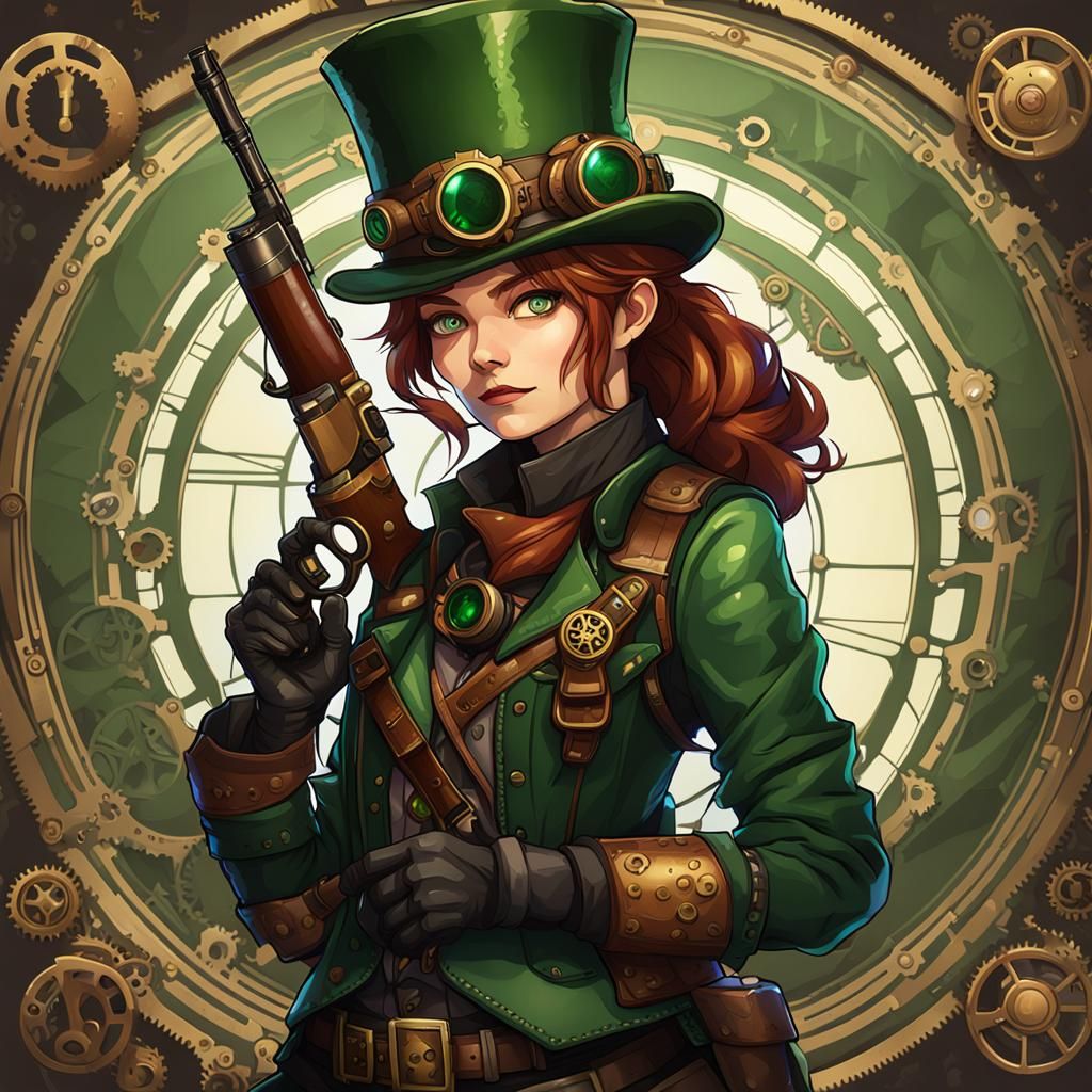 Steampunk Leprechaun Sniper in Pixel Art