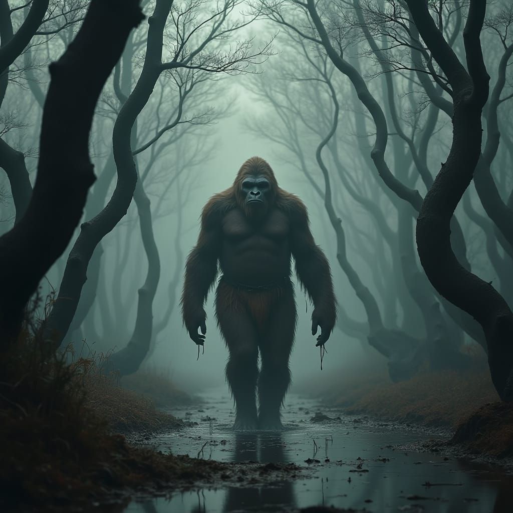 Bigfoot in Michigan Swamp: Realistic Digital Art