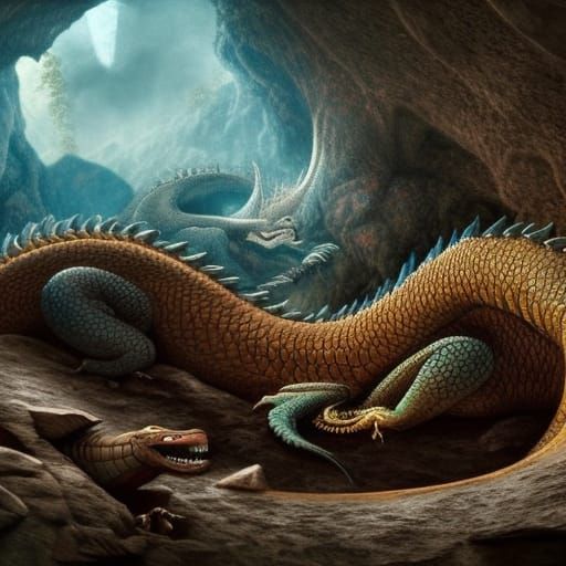 Dragon Sleeping in Cave: Epic Digital Matte Painting