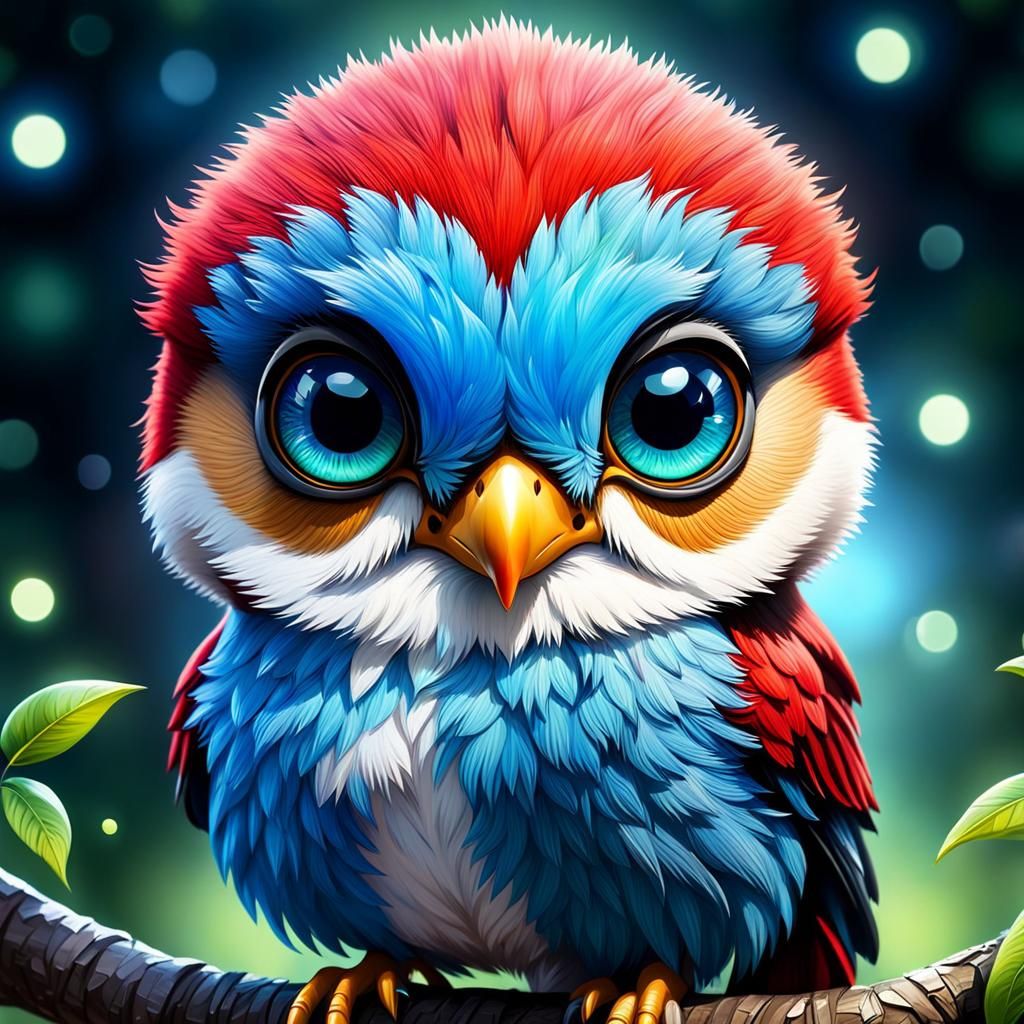 Whimsical Googly-Eyed Woodpecker in Enchanted Garden