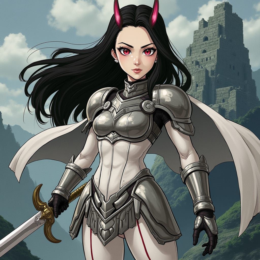 Anime Warrior in Misty Ruins with Greatsword