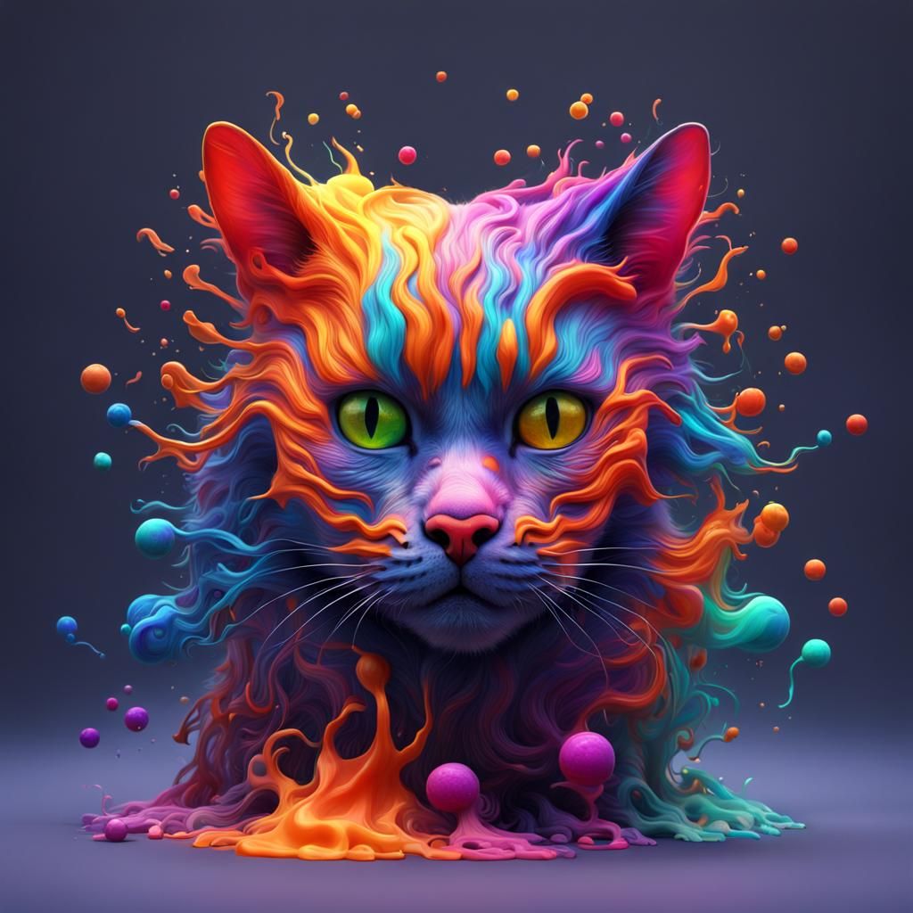 Colorful Paint Cat: Detailed Fantasy Concept Art