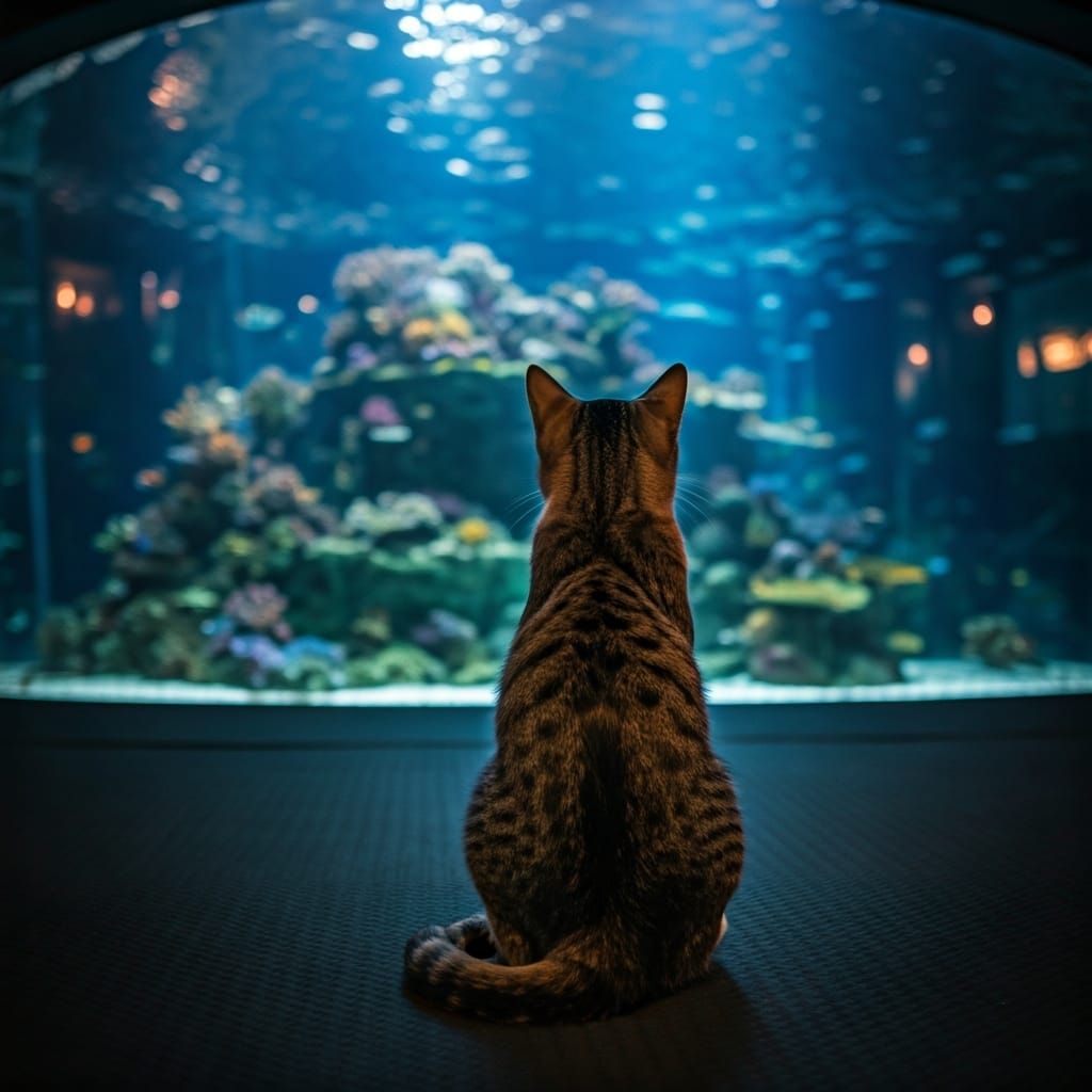 Lonely Cat Watches Aquarium in Maritime Museum