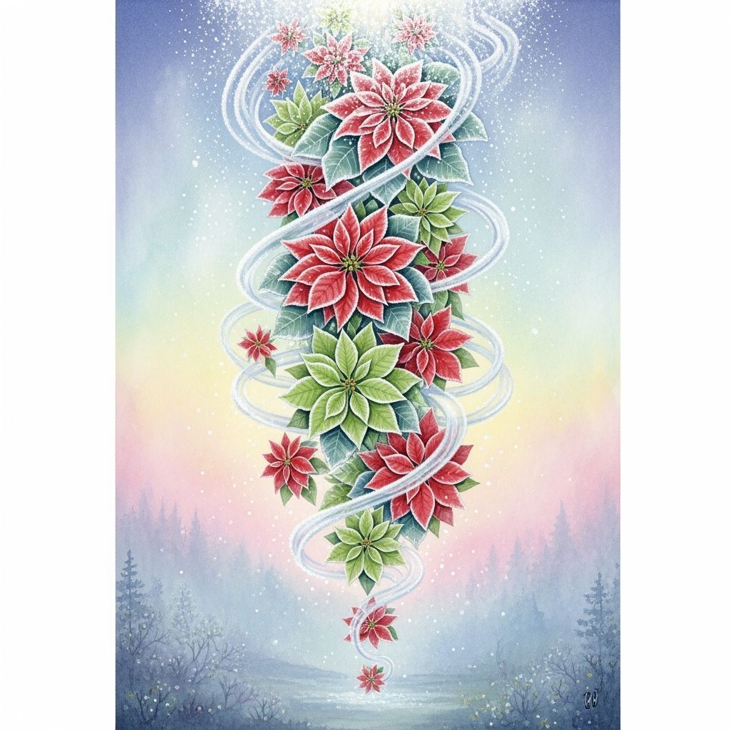 Ethereal Watercolor Poinsettias with Frost and Mist