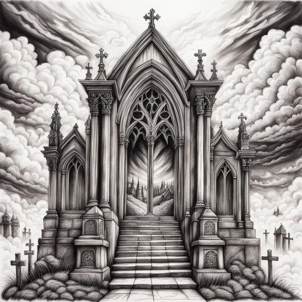 Gothic Cemetery in Charcoal Above the Clouds
