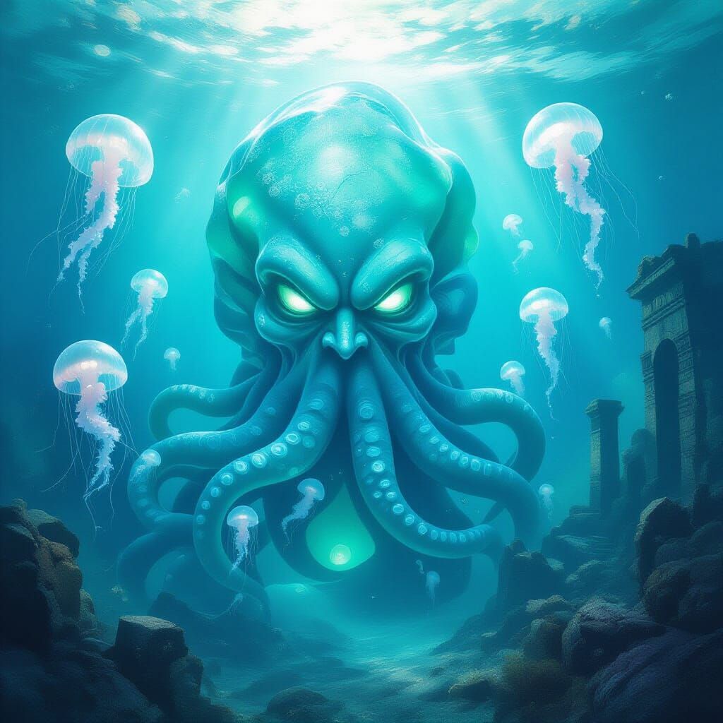 Surreal Underwater Kraken Sculpture in Ethereal Dreamlike St...