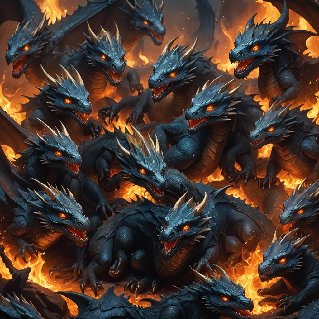 Demonic Dragon Hatchlings in Dark Fantasy Style