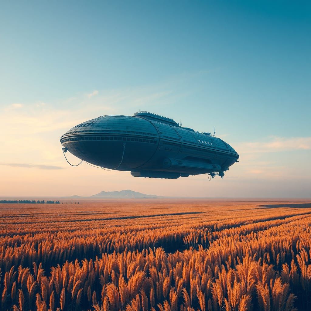 Majestic Futuristic Spaceship Descends Upon a Serene Landsca...