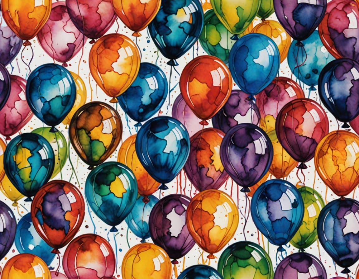 Fluid alcohol inks, a rainbow made up of hundreds of balloon...