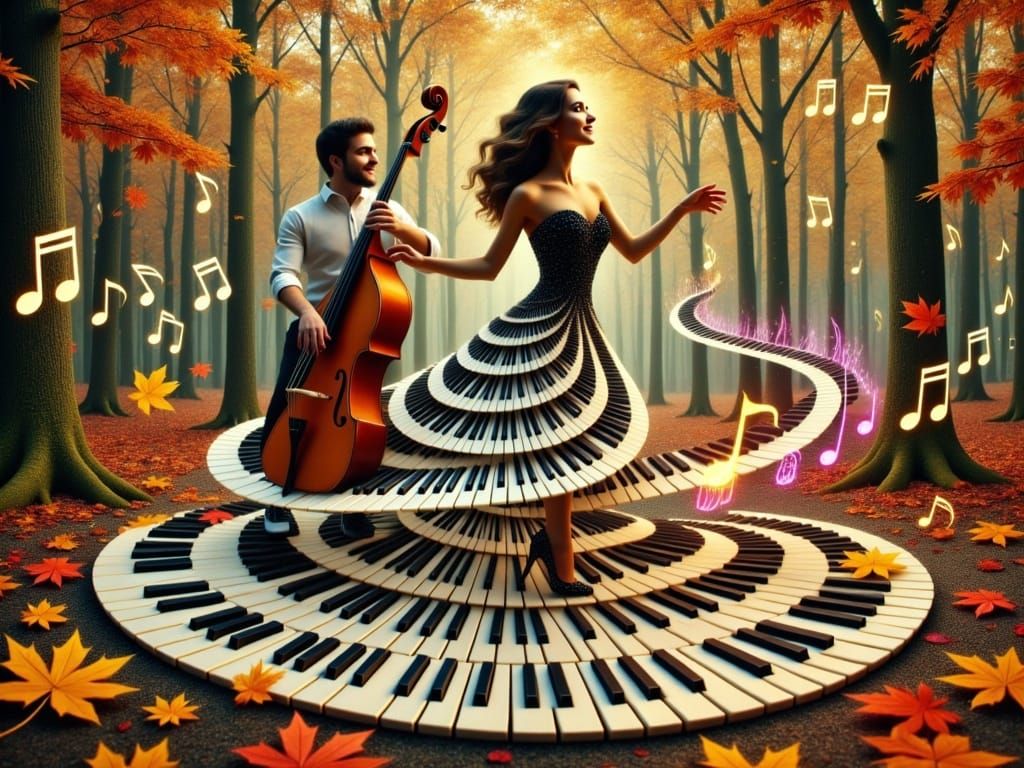 Enchanted Musical Forest in Whimsical Surreal Style