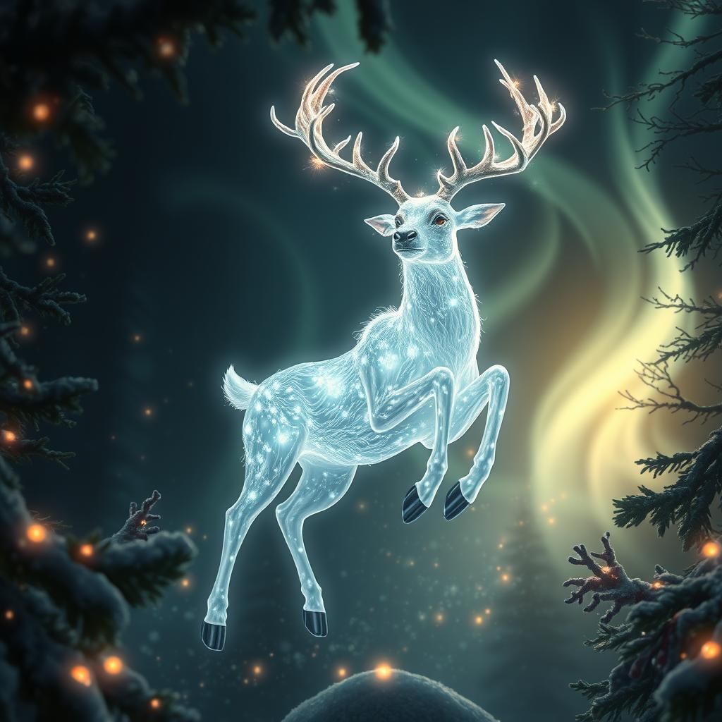 Ethereal Reindeer in Enchanted Forest, Digital Art