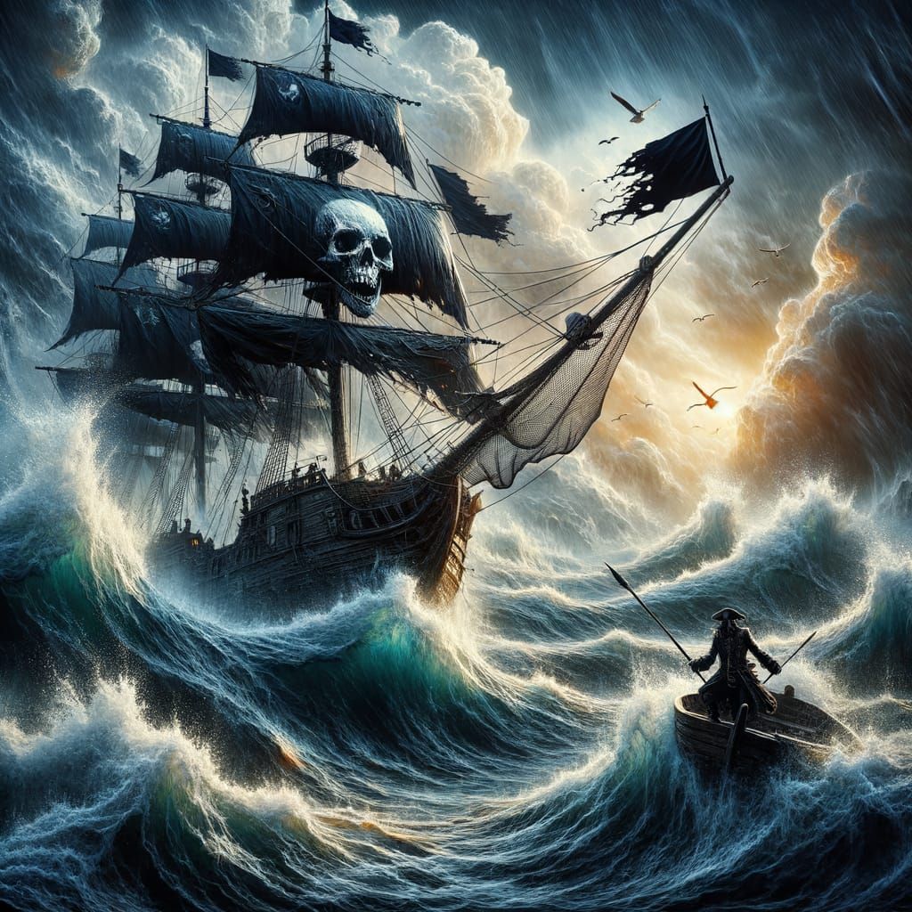 Pirate Ship Emerges from Stormy Seas