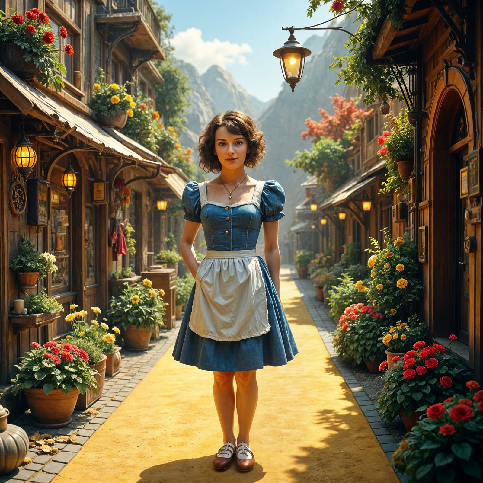 Judy Garland in Whimsical Oz Village Scene