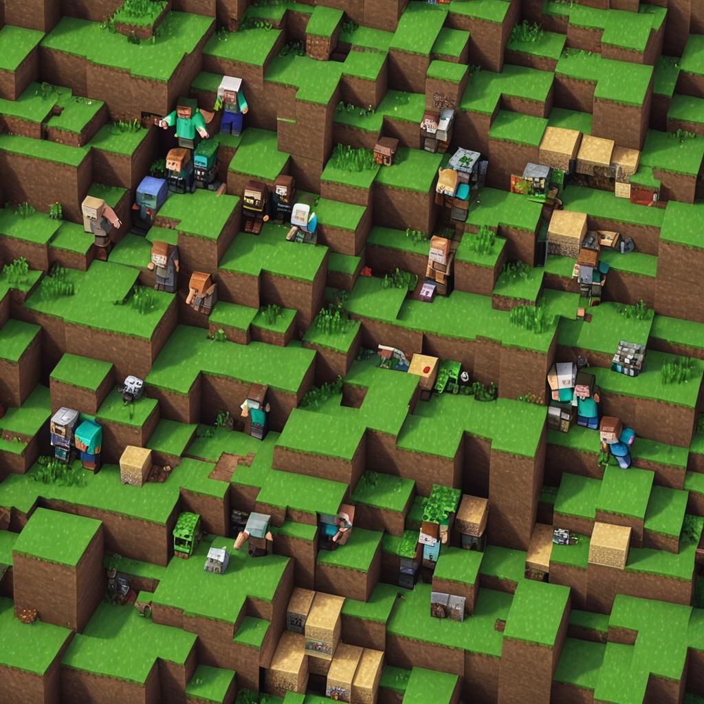 Minecraft Scene with Steve, Creepers and Endermen