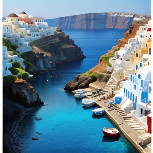 Picturesque Greek Fishing Village on Santorini Coast