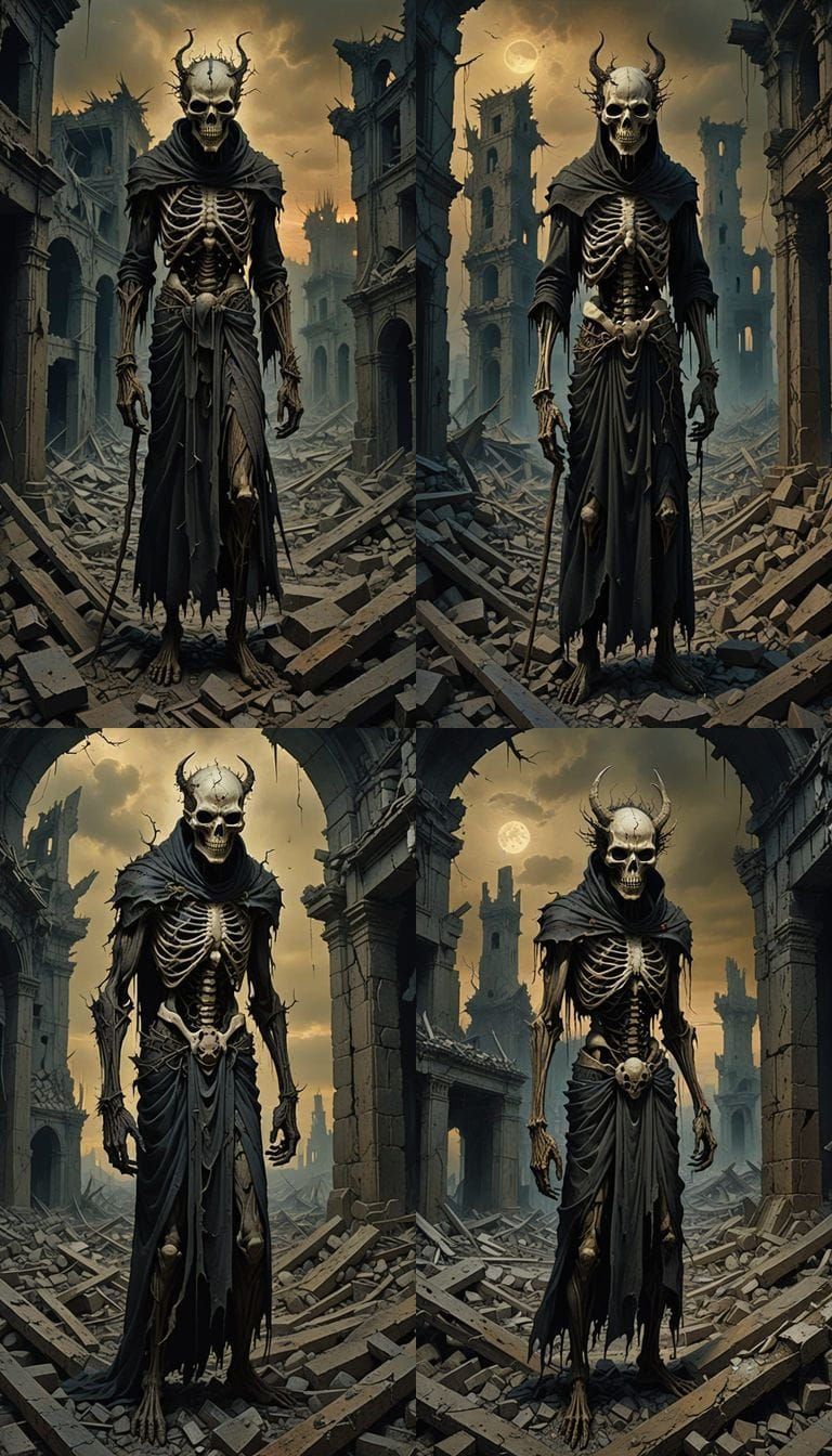 Demonic Figure in Ruined Humanity, Dark Fantasy Dreamcore Ar...