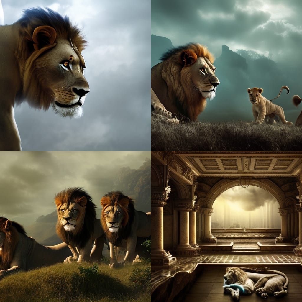 Epic Lions in a Dramatic Digital Painting