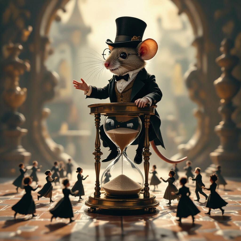 Mouse Lectures Humans Atop Hourglass, Detailed Macro Photogr...