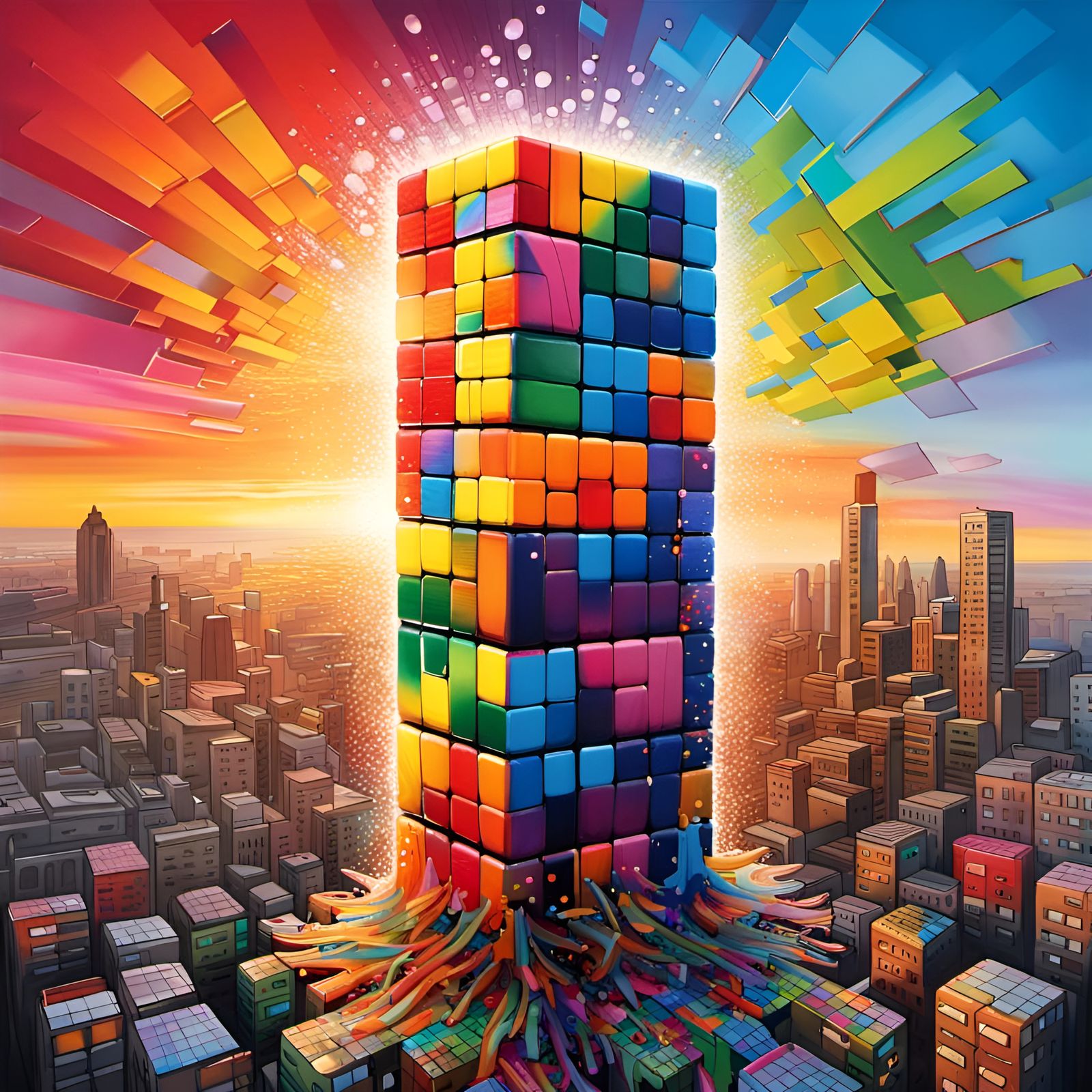 A skyscraper made out of rubik's cube ๐