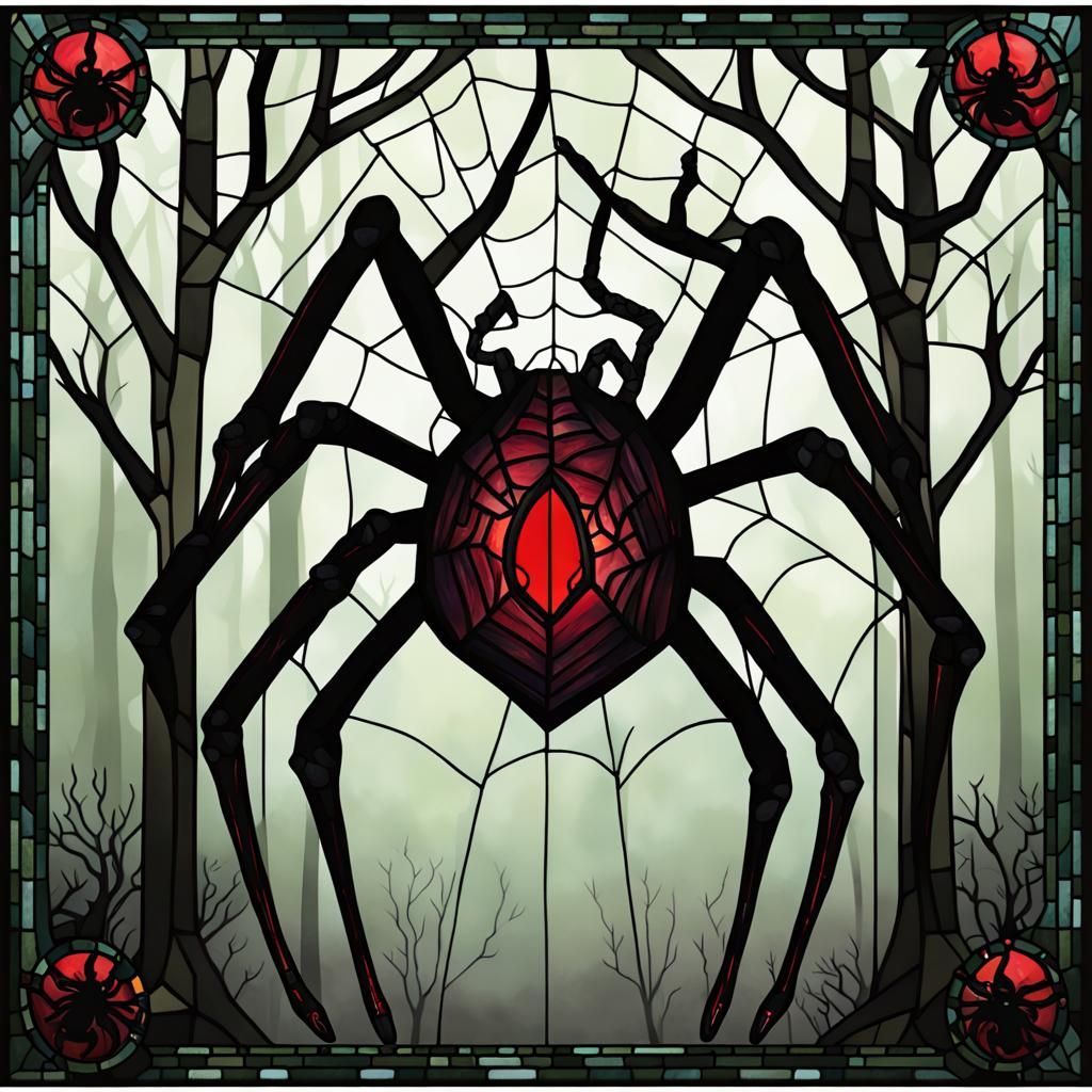 Lovecraftian Stain Glass Spider in Mysterious Forest