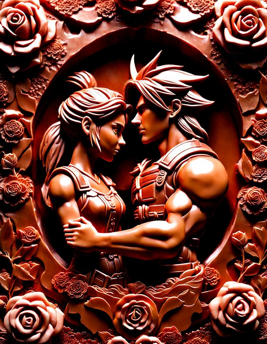Chocolate Sculpture of Cloud Strife & Aerith Gainsborough Pt...