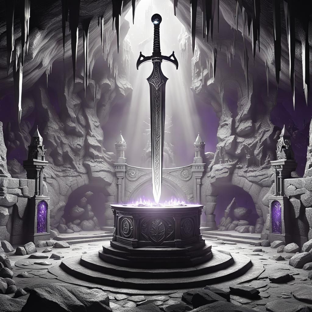 Magical Longsword in Cave: Fantasy Art